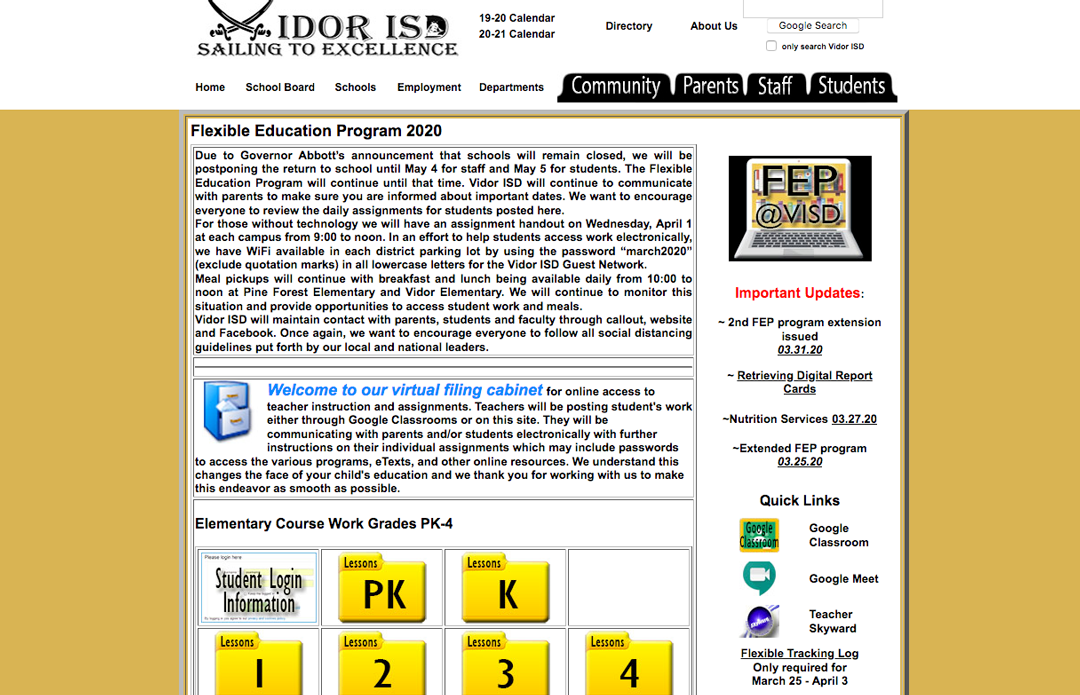 Vidor ISD One Stop Website