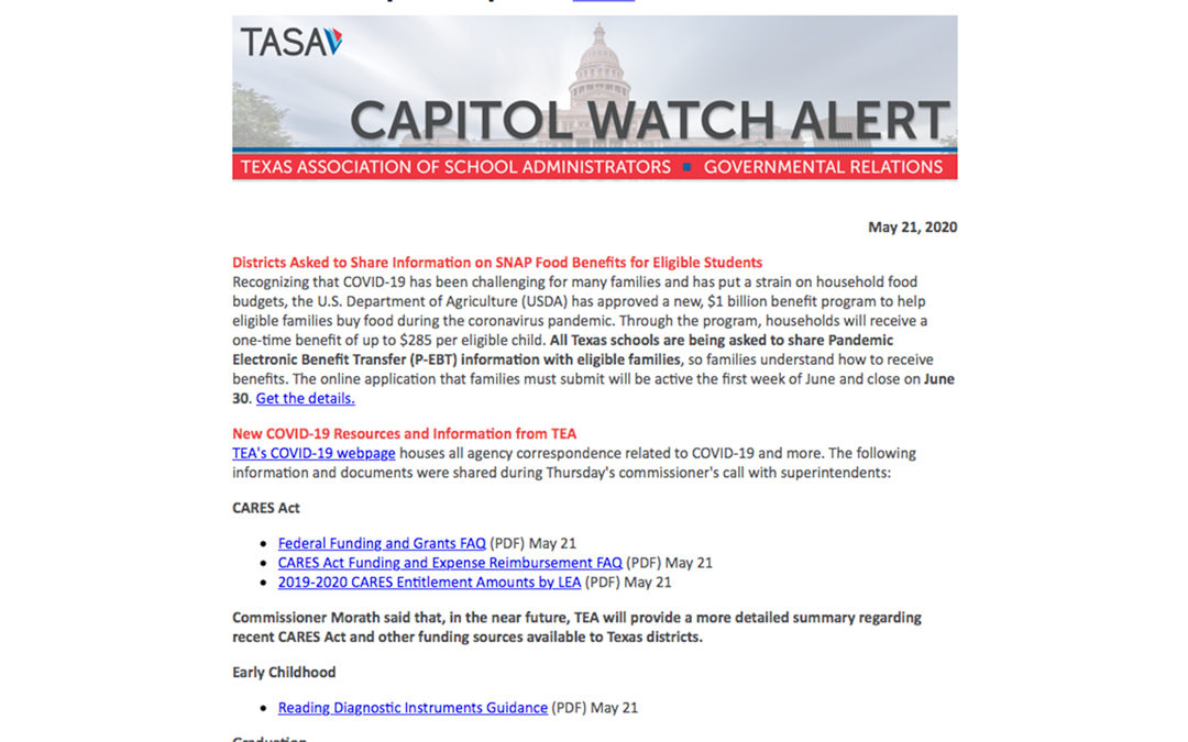TASA Capitol Watch Alert Sponsorship – $2,500 per month