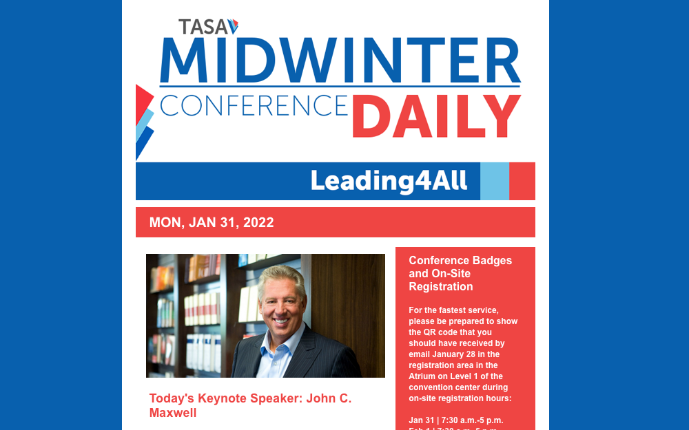 TASA Midwinter Conference Daily E-Newsletter Ad – $3,500