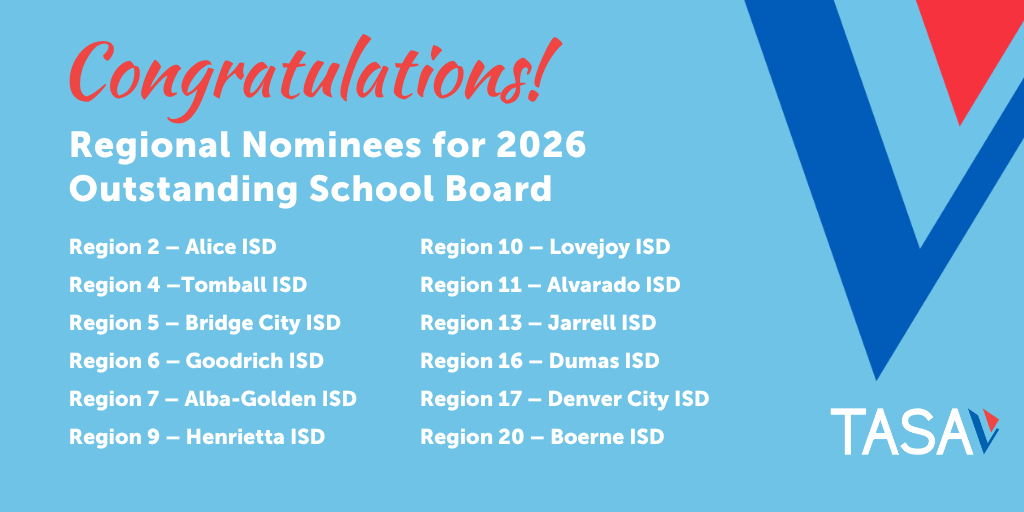 TASA Announces Regional Nominees for 2026 Outstanding School Board